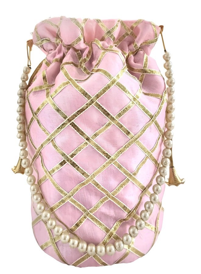 DUCHESS Designer Gota Patti Polti Bag Pearl Handle and Tassel Ethnic Purse Women’s/Girls's Handbag for Party, Casual, Bridal, 19 L X 12 W X 21 H Cm (Pink) - Image 2